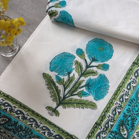 Indian handicraft printed table cover blue and green