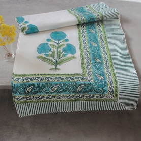 Indian handicraft printed table cover blue and green