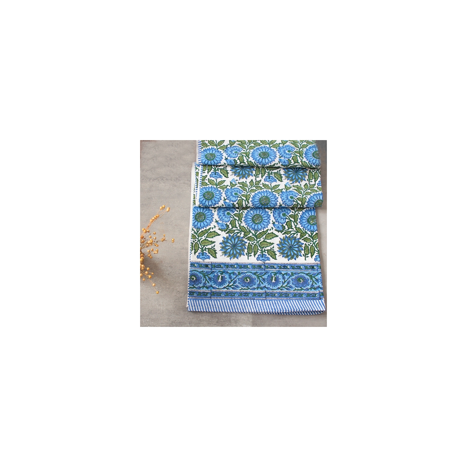 Nappe indienne coton imprimée bleue et verte