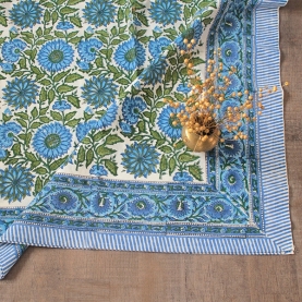 Indian handicraft printed table cover blue and green