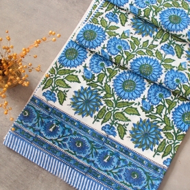 Indian handicraft printed table cover blue and green