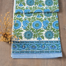 Indian handicraft printed table cover blue and green