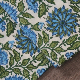 Indian handicraft printed table cover blue and green