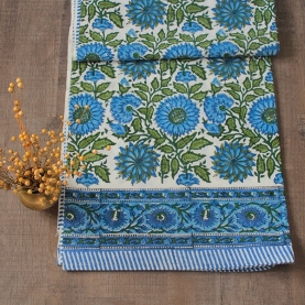 Indian handicraft printed table cover blue and green