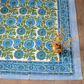 Indian handicraft printed table cover blue and green