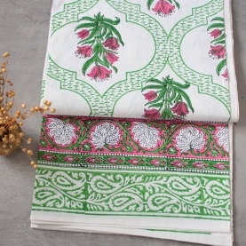Indian handicraft printed table cover pink and green