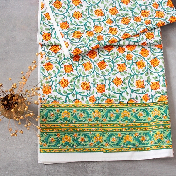 Indian handicraft printed table cover yellow and green