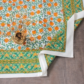 Indian handicraft printed table cover yellow and green
