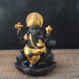 Terracotta backflow incense burner Ganesh black