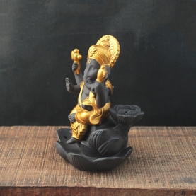 Terracotta backflow incense burner Ganesh black