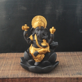 Terracotta backflow incense burner Ganesh black