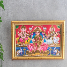 Cadre Dieux Hindous Lakshmi, Saraswati et Ganesh
