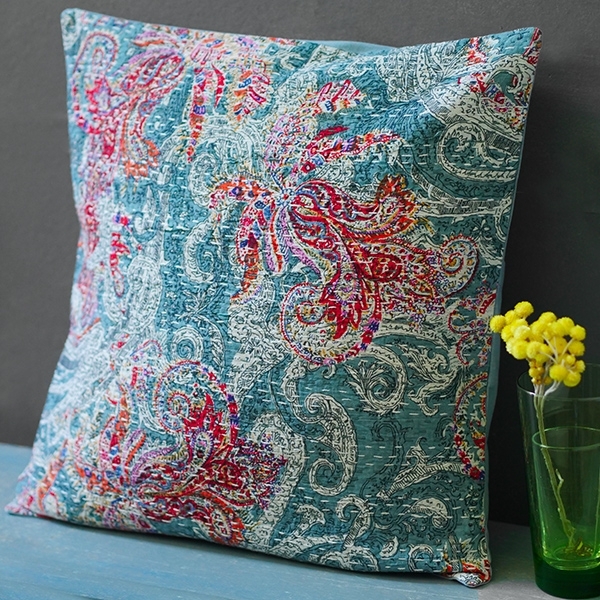 Indian cushion cover Kantha grey L40