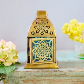 Oriental metal lantern Mandala blue