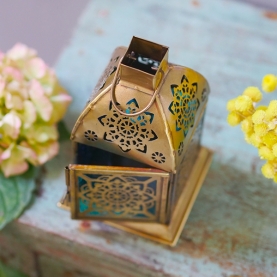 Oriental metal lantern Mandala blue