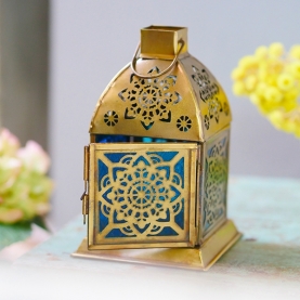 Oriental metal lantern Mandala blue