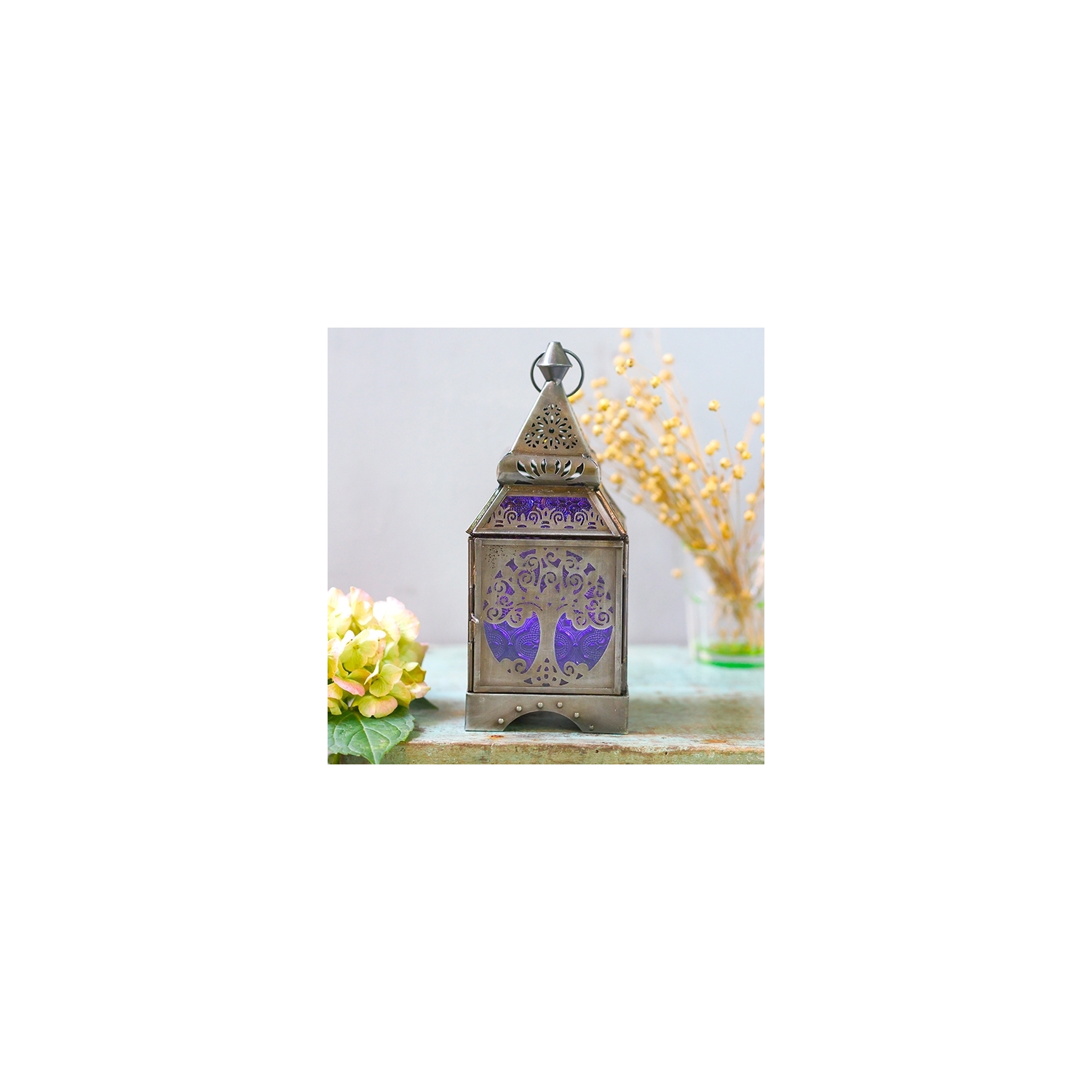 Lanterne orientale en métal Arbre de Yoga violet