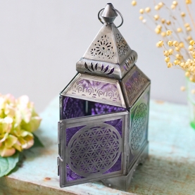Lanterne orientale en métal Fleur de vie violet