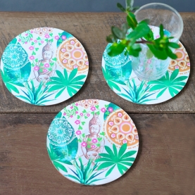 Coasters MDF round Buddha design x6