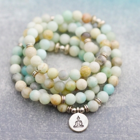 Bracelet ou collier Mala Bouddha amazonite