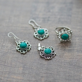 Indian jewelry set ethnic green and silver