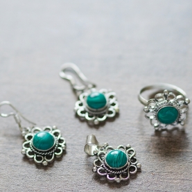 Indian jewelry set ethnic green and silver