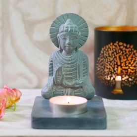 Indian soapstone candle holder Buddha
