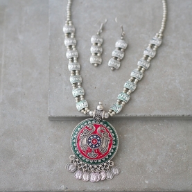 Indian jewelry set ethnic design red and green
