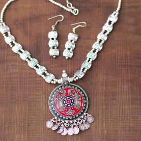 Indian jewelry set ethnic design red and green