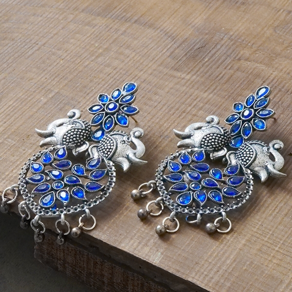 Indian earrings handcrafted elephants navy blue