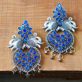 Indian earrings handcrafted elephants navy blue