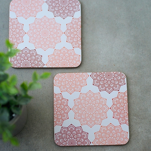 Coasters MDF square Mandala white color x6