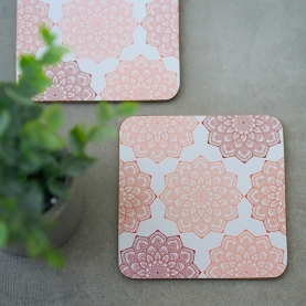 Coasters MDF square Mandala white color x6