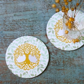 Sous-verres en bois rond Arbre de vie x6