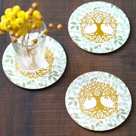 Coasters MDF round Tree of life color x6