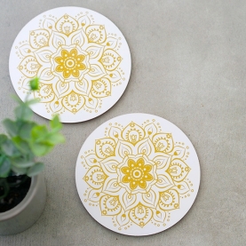 Sous-verres en bois rond Mandala blanc x6