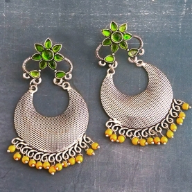 Indian earrings handcrafted flower green
