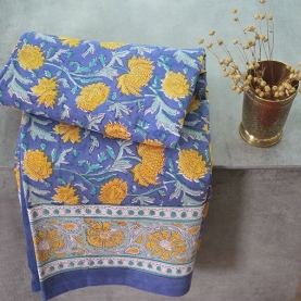 Indian printed bedsheet + pillow Blue and yellow