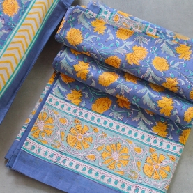 Indian printed bedsheet + pillow Blue and yellow