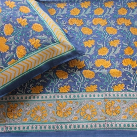 Indian printed bedsheet + pillow Blue and yellow