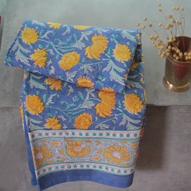 Indian printed bedsheet + pillow Blue and yellow
