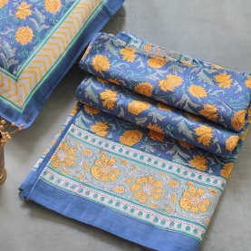 Indian printed bedsheet + pillow Blue and yellow