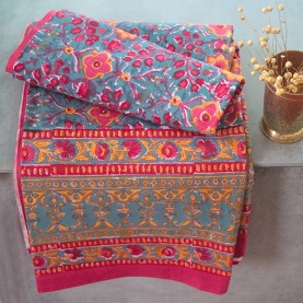 Indian printed bedsheet + pillow Maroon and blue
