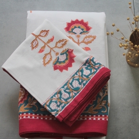 Indian printed bedsheet + pillow Maroon and white