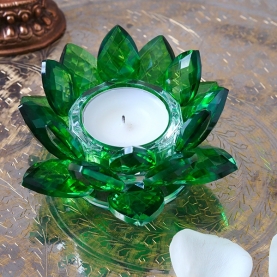 Indian lotus green crystal candle stand