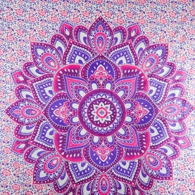 Indian cotton wall hanging Lotus blue and pink