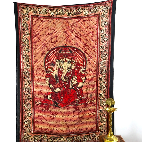 Indian cotton wall hanging Ganesh maroon