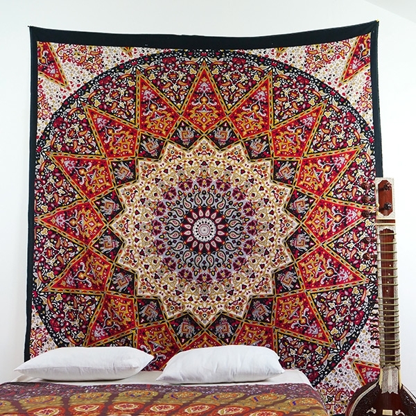 Indian cotton wall hanging Elephants grey