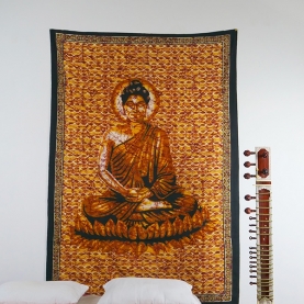 Tenture murale indienne Bouddha jaune