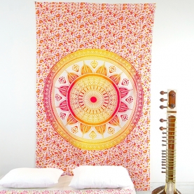 Tenture murale indienne Lotus blanc et orange